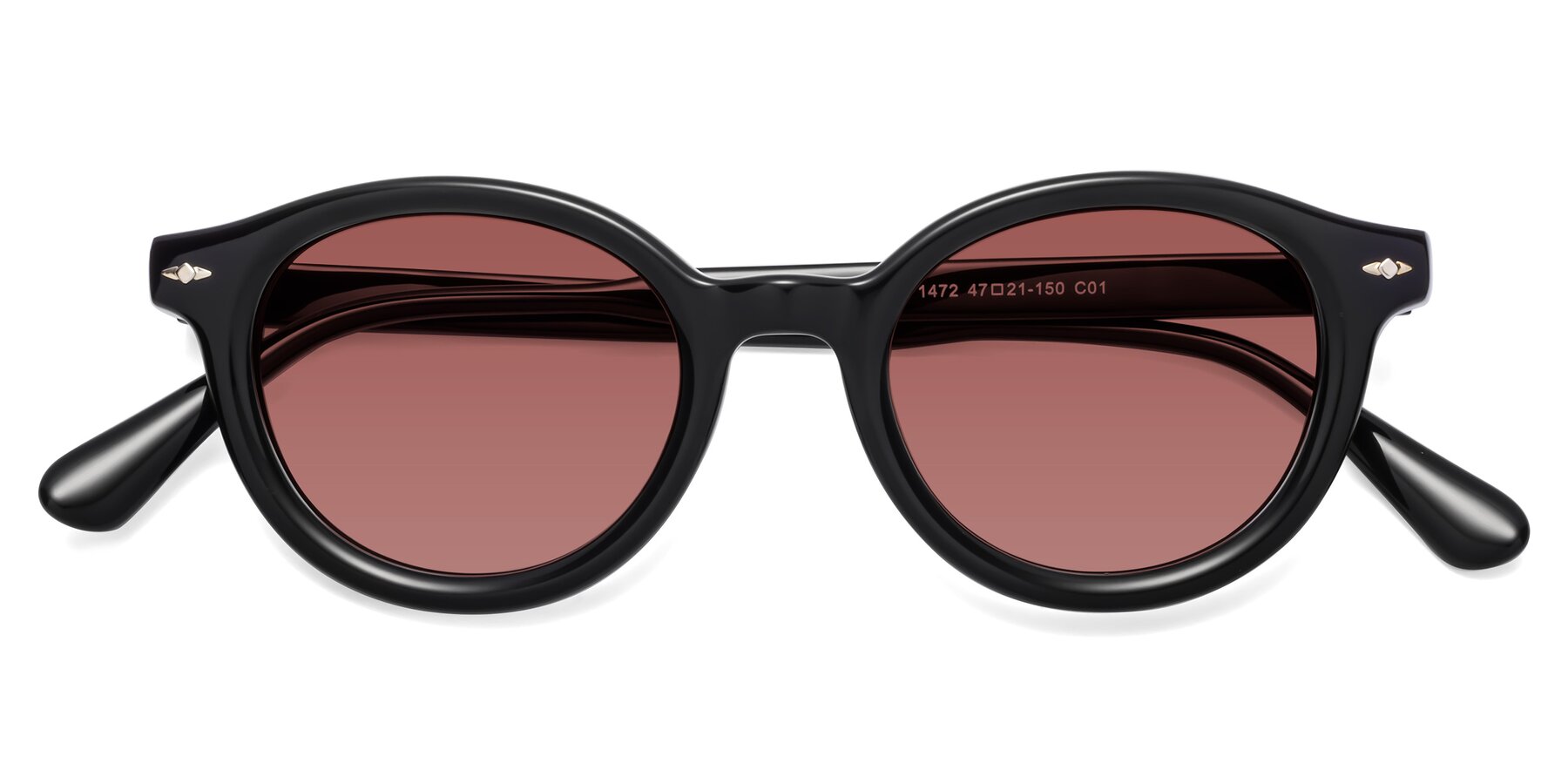 Folded Front of 1472 in Black with Garnet Tinted Lenses