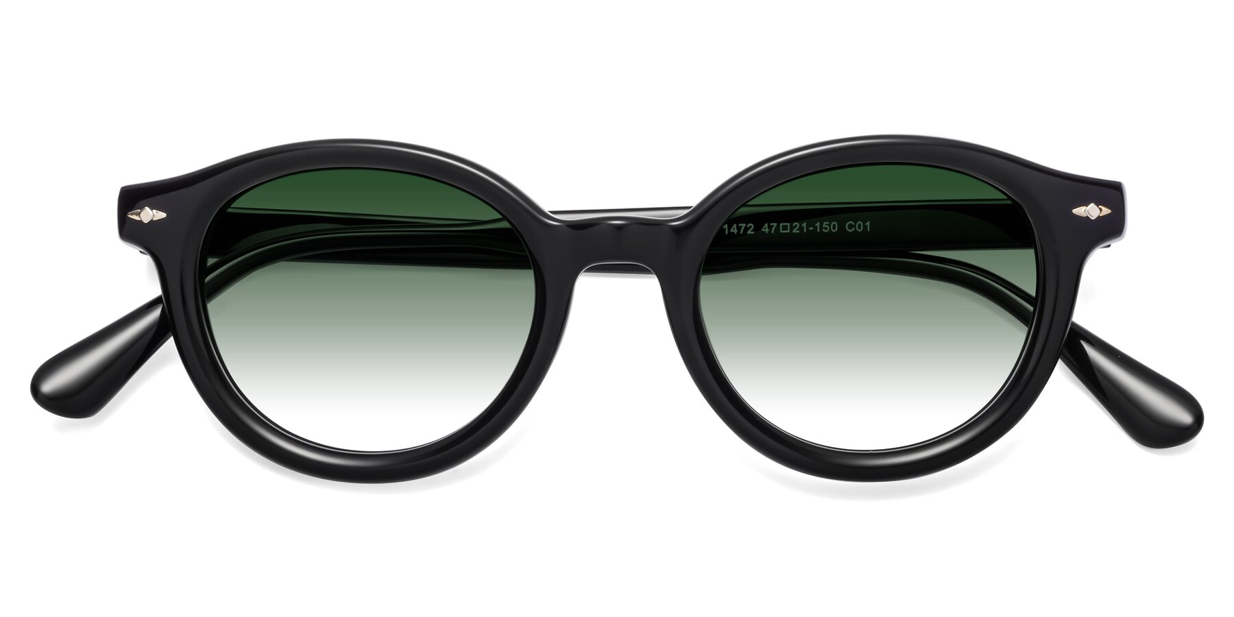 Folded Front of 1472 in Black with Green Gradient Lenses