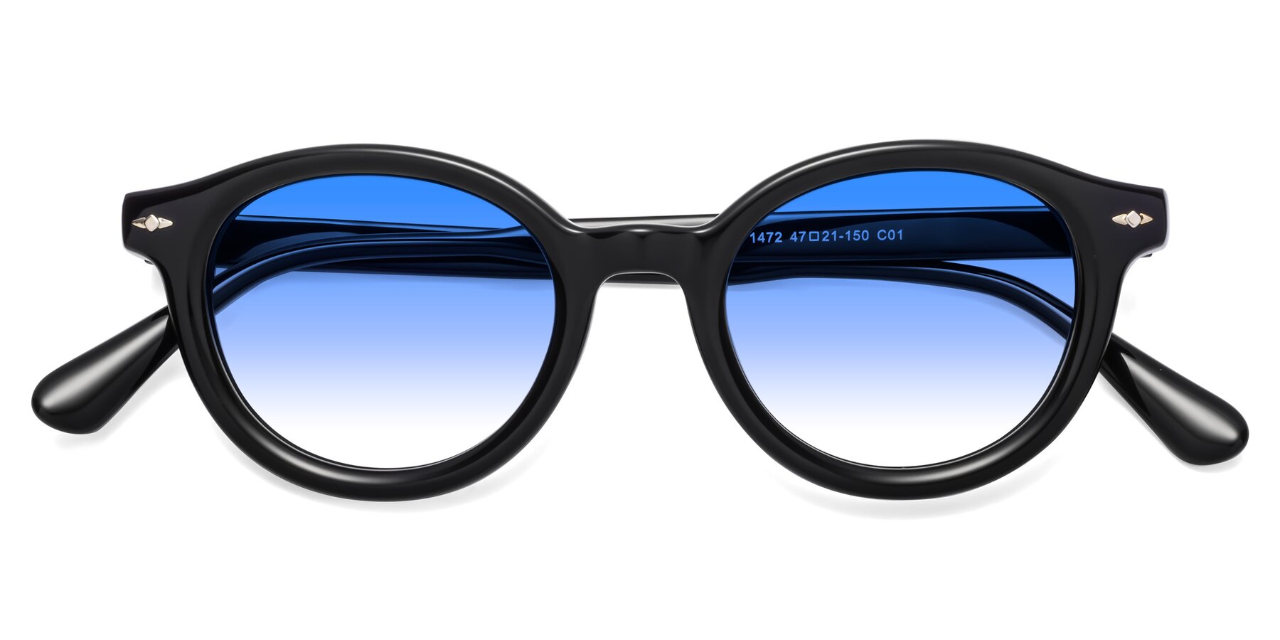 Folded Front of 1472 in Black with Blue Gradient Lenses