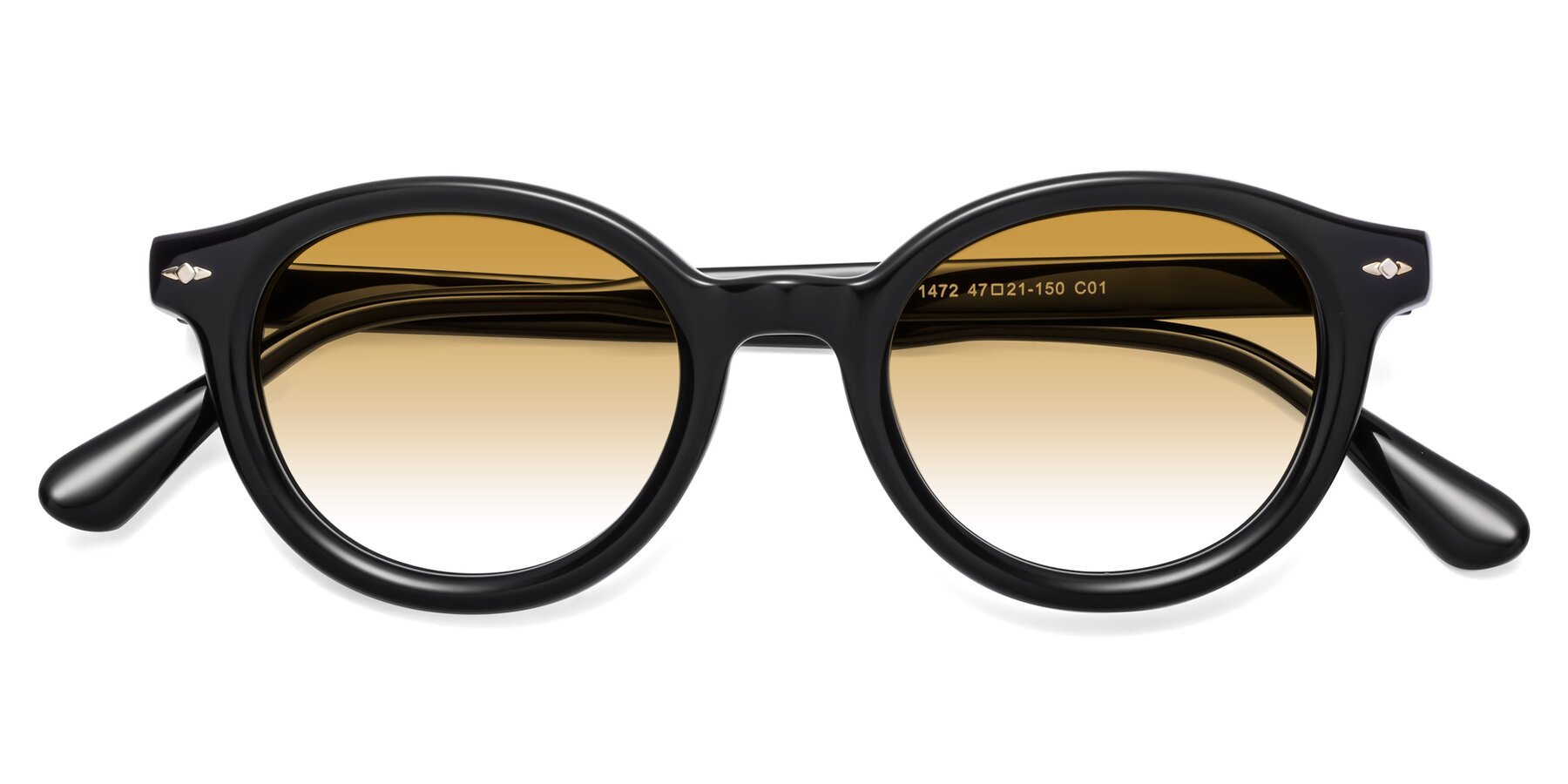 Folded Front of 1472 in Black with Champagne Gradient Lenses