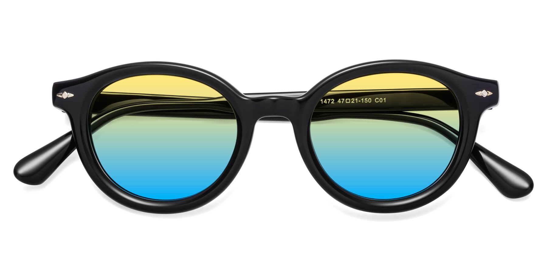 Folded Front of 1472 in Black with Yellow / Blue Gradient Lenses