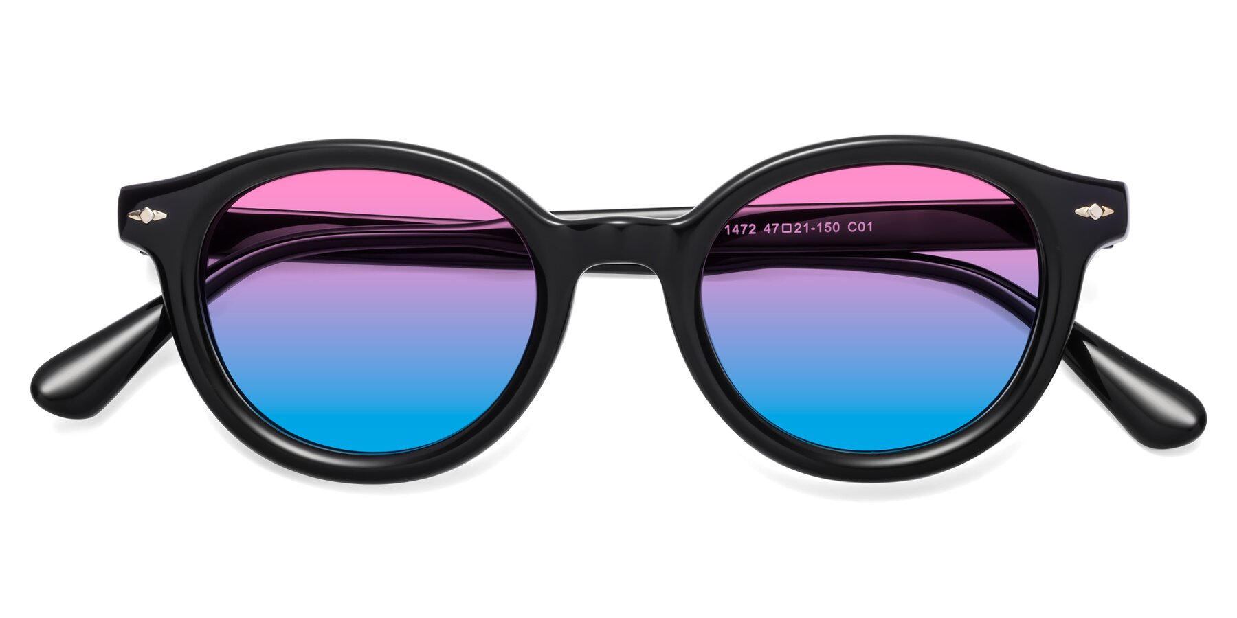 Folded Front of 1472 in Black with Pink / Blue Gradient Lenses