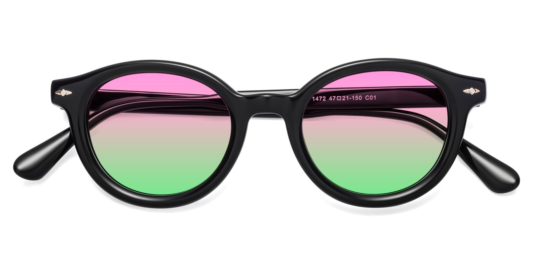 Folded Front of 1472 in Black with Pink / Green Gradient Lenses