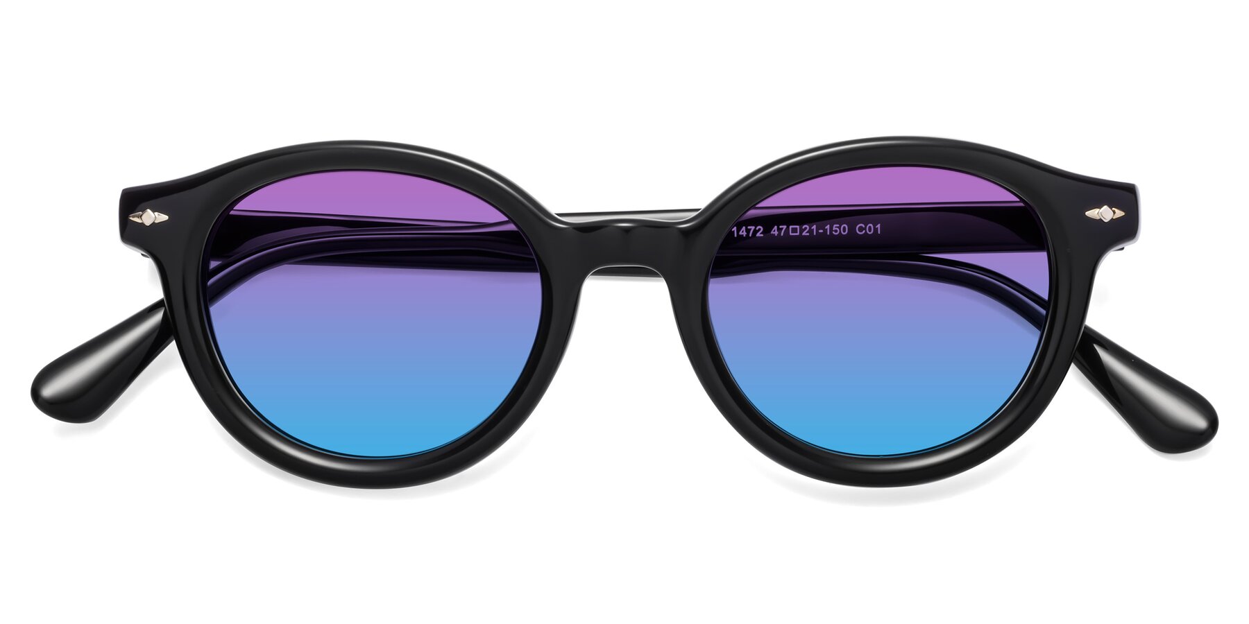 Folded Front of 1472 in Black with Purple / Blue Gradient Lenses