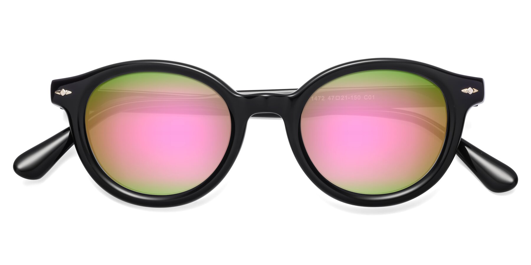 Folded Front of 1472 in Black with Pink Mirrored Lenses