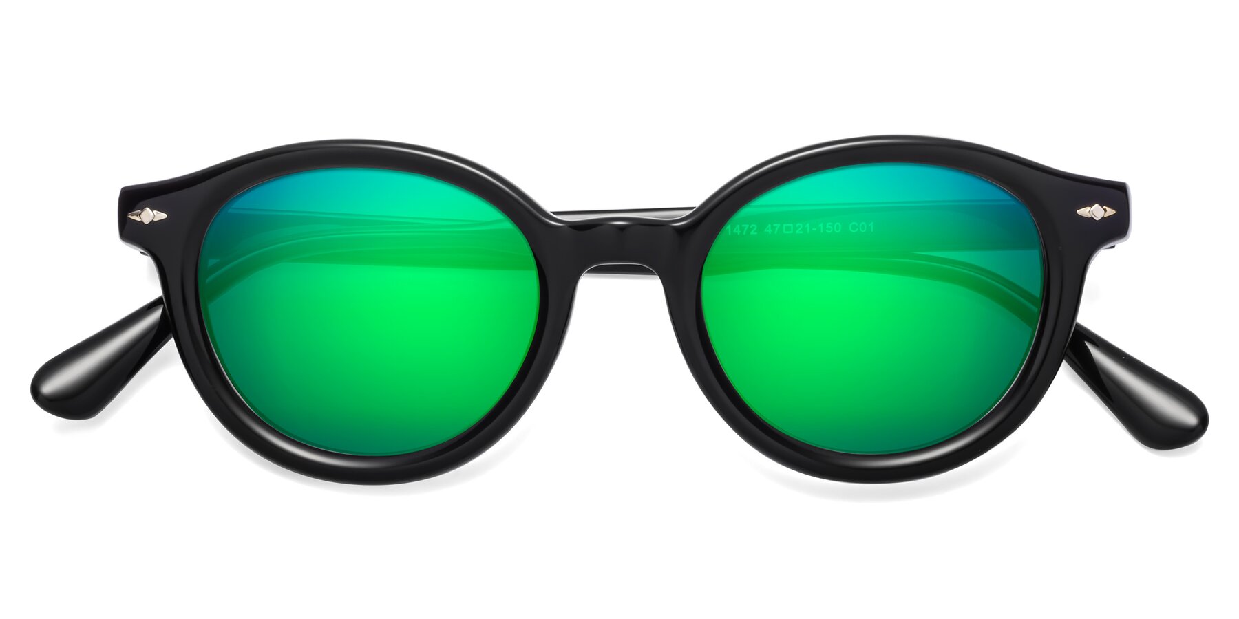 Folded Front of 1472 in Black with Green Mirrored Lenses