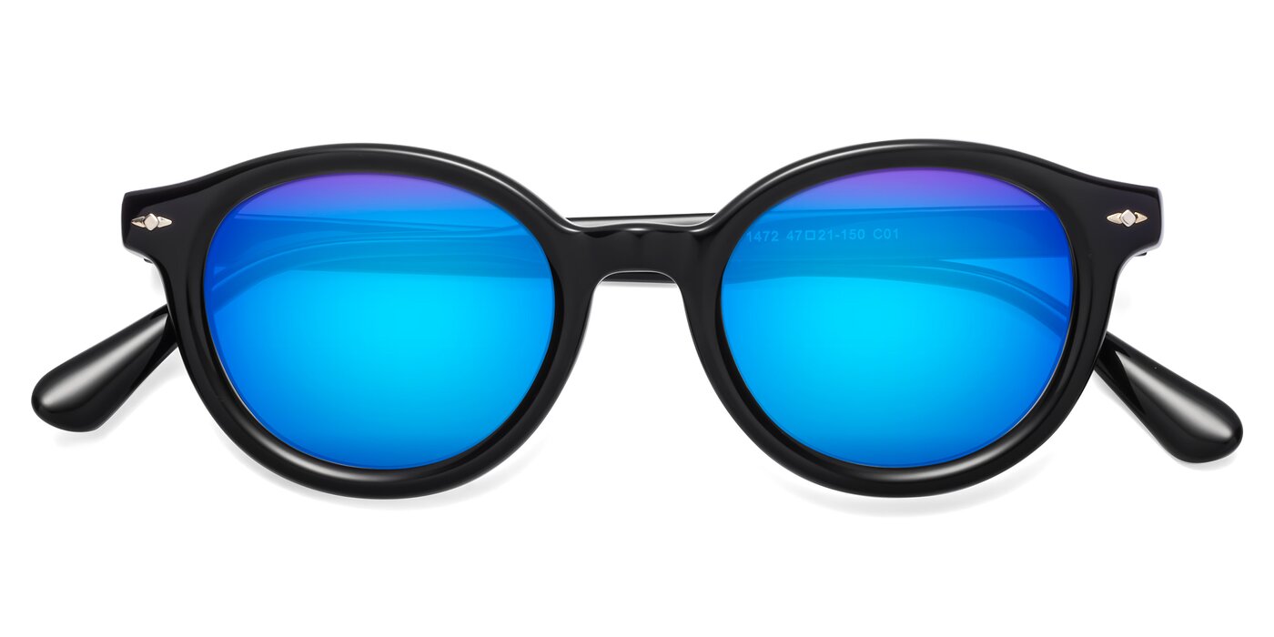 1472 - Black Flash Mirrored Sunglasses