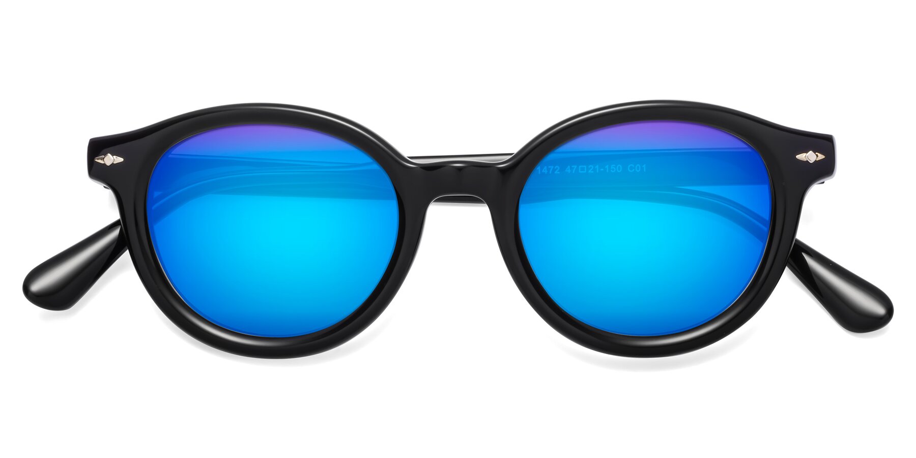 Folded Front of 1472 in Black with Blue Mirrored Lenses