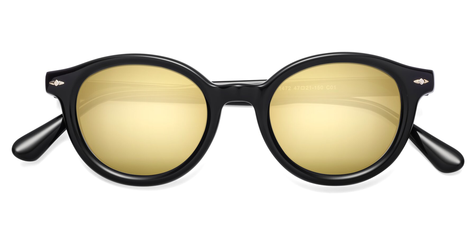 Folded Front of 1472 in Black with Gold Mirrored Lenses