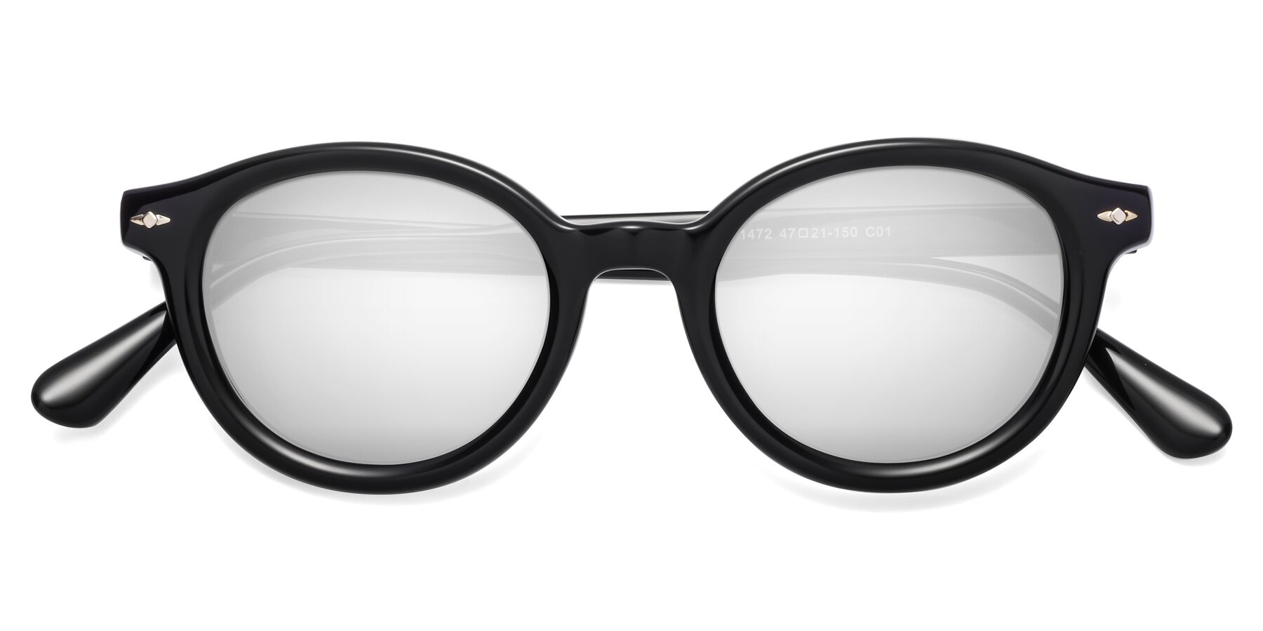 Folded Front of 1472 in Black with Silver Mirrored Lenses