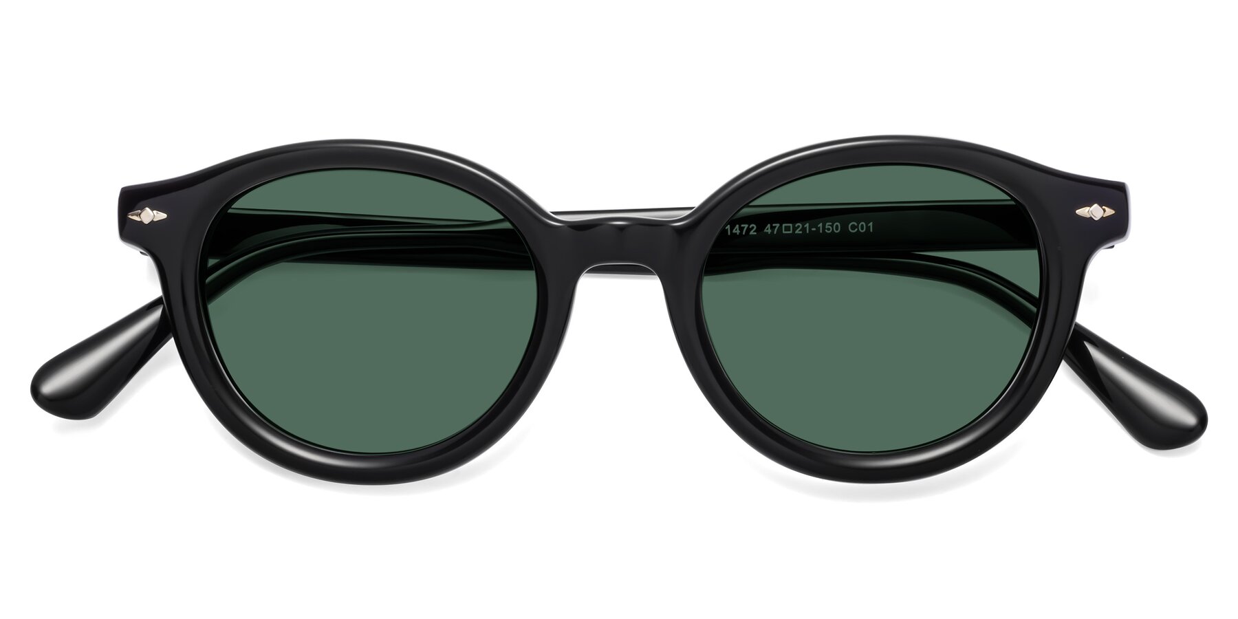 Folded Front of 1472 in Black with Green Polarized Lenses