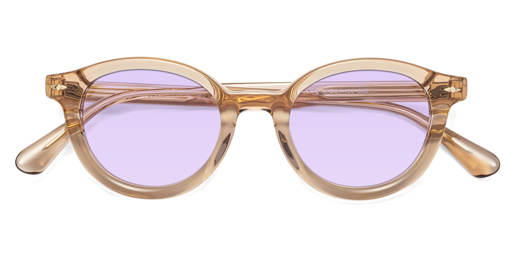 Folded Front of 1472 in Caramel with Light Purple Tinted Lenses
