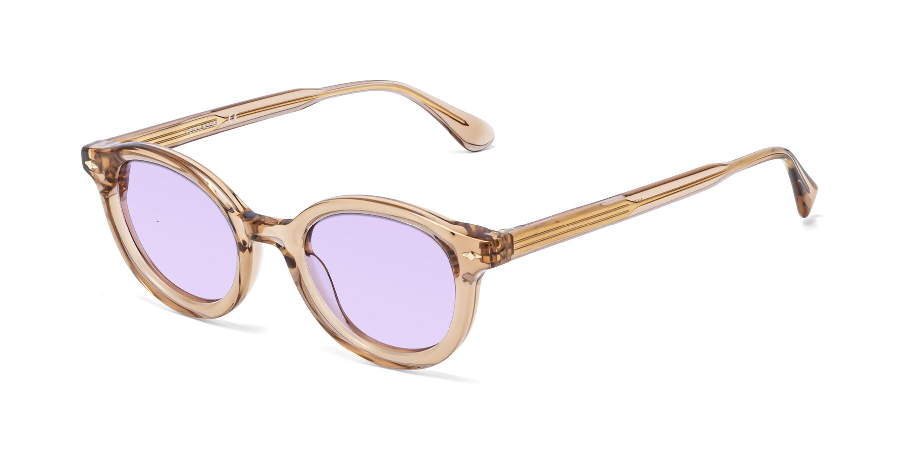 Angle of 1472 in Caramel with Light Purple Tinted Lenses