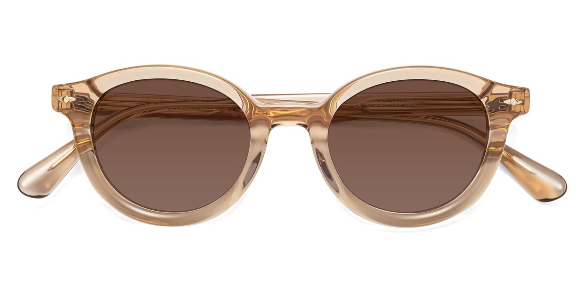 Translucent Brown Translucent Brown Geek-Chic Acetate Geometric Tinted Sunglasses with ...