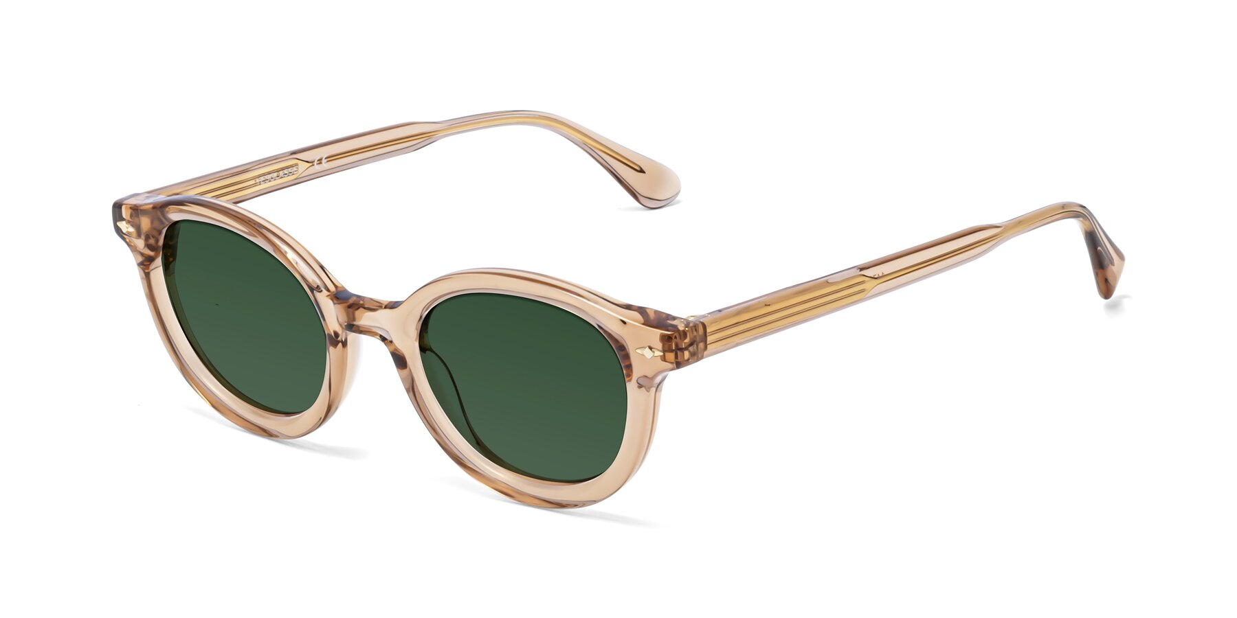 Angle of 1472 in Caramel with Green Tinted Lenses