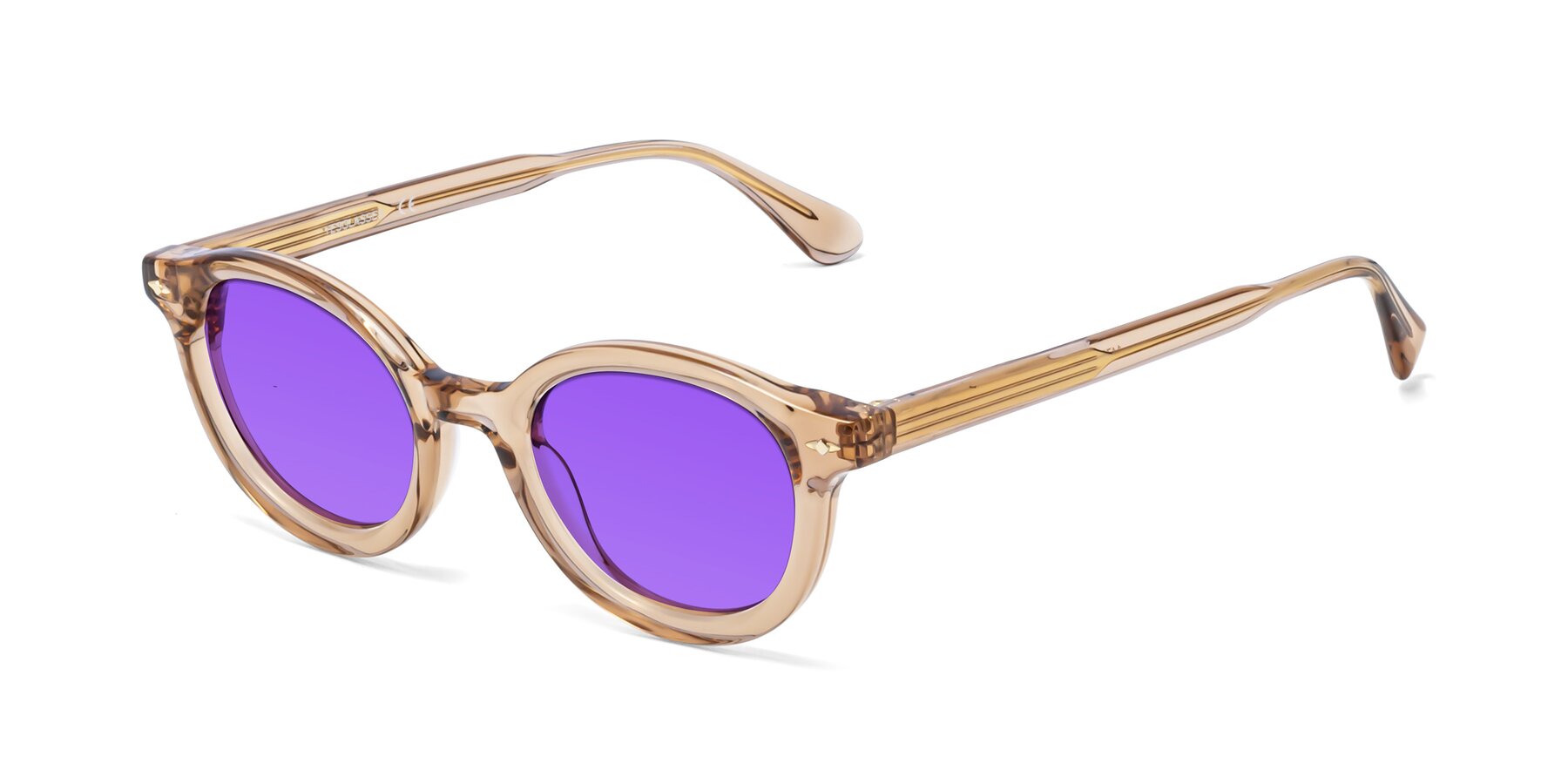 Angle of 1472 in Caramel with Purple Tinted Lenses