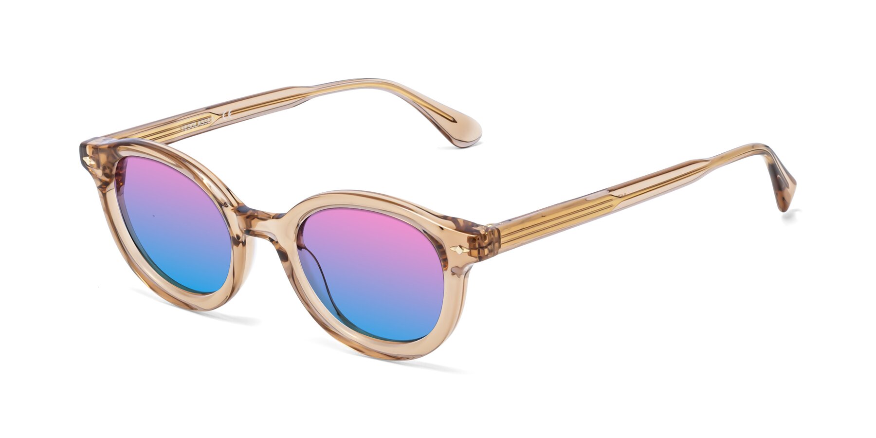 Angle of 1472 in Caramel with Pink / Blue Gradient Lenses
