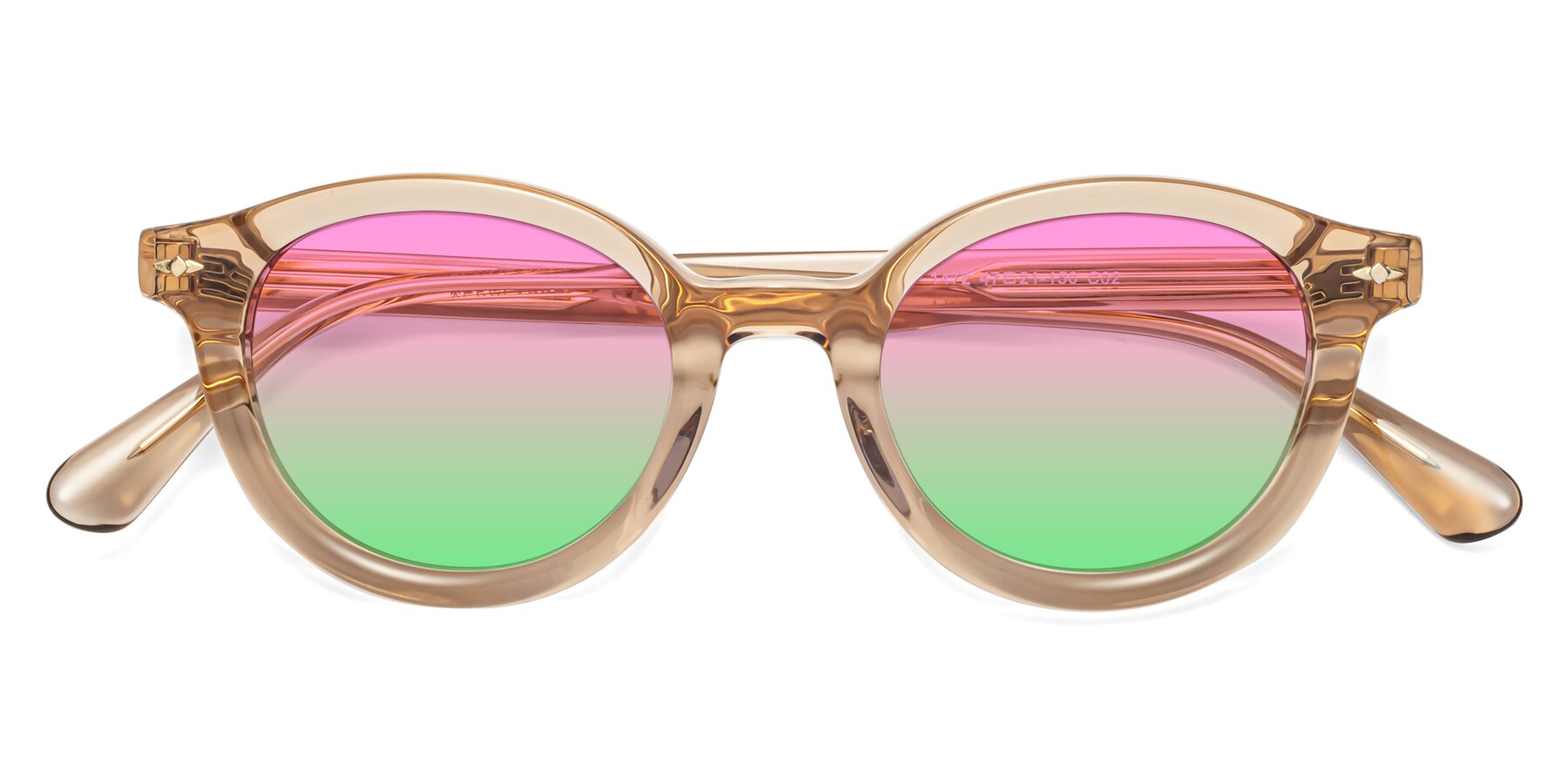 Folded Front of 1472 in Caramel with Pink / Green Gradient Lenses