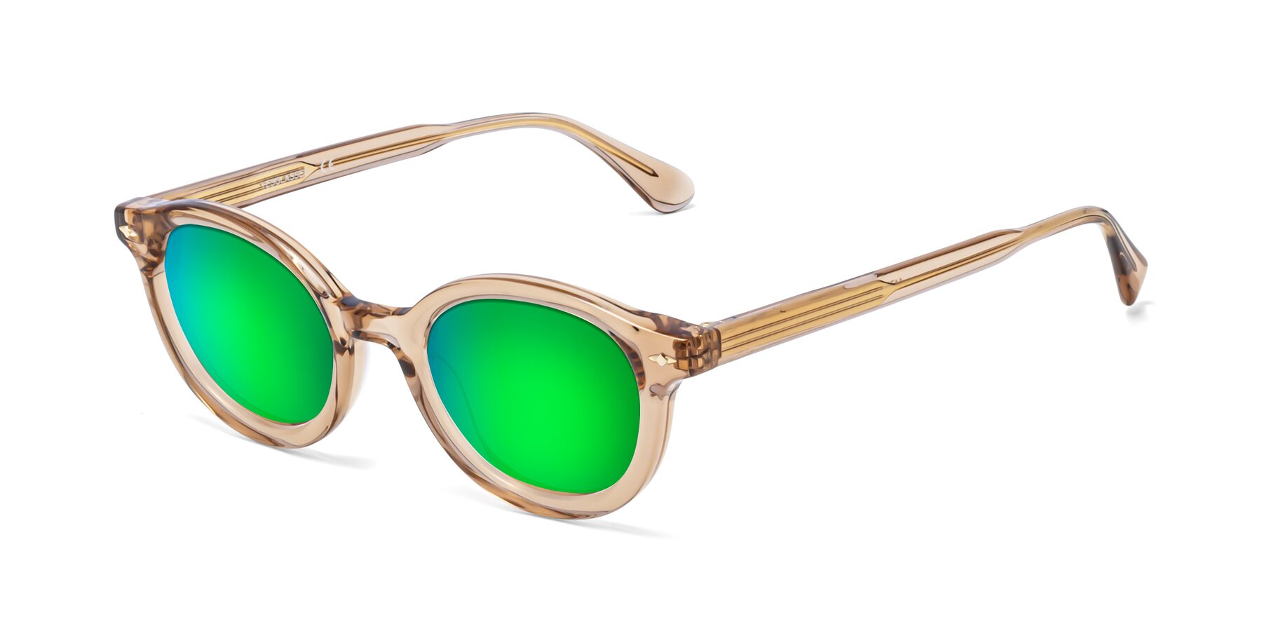 Angle of 1472 in Caramel with Green Mirrored Lenses