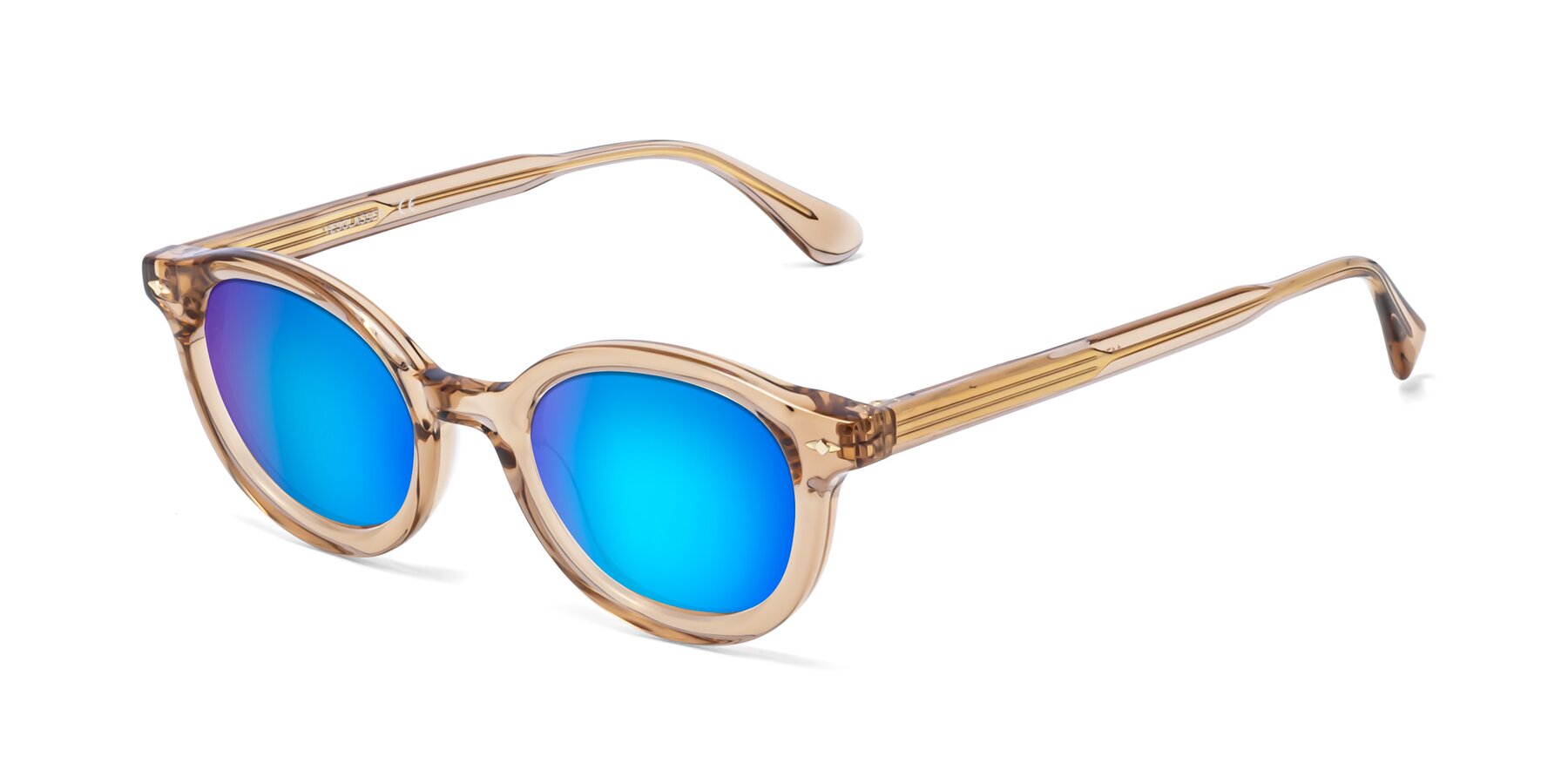 Angle of 1472 in Caramel with Blue Mirrored Lenses