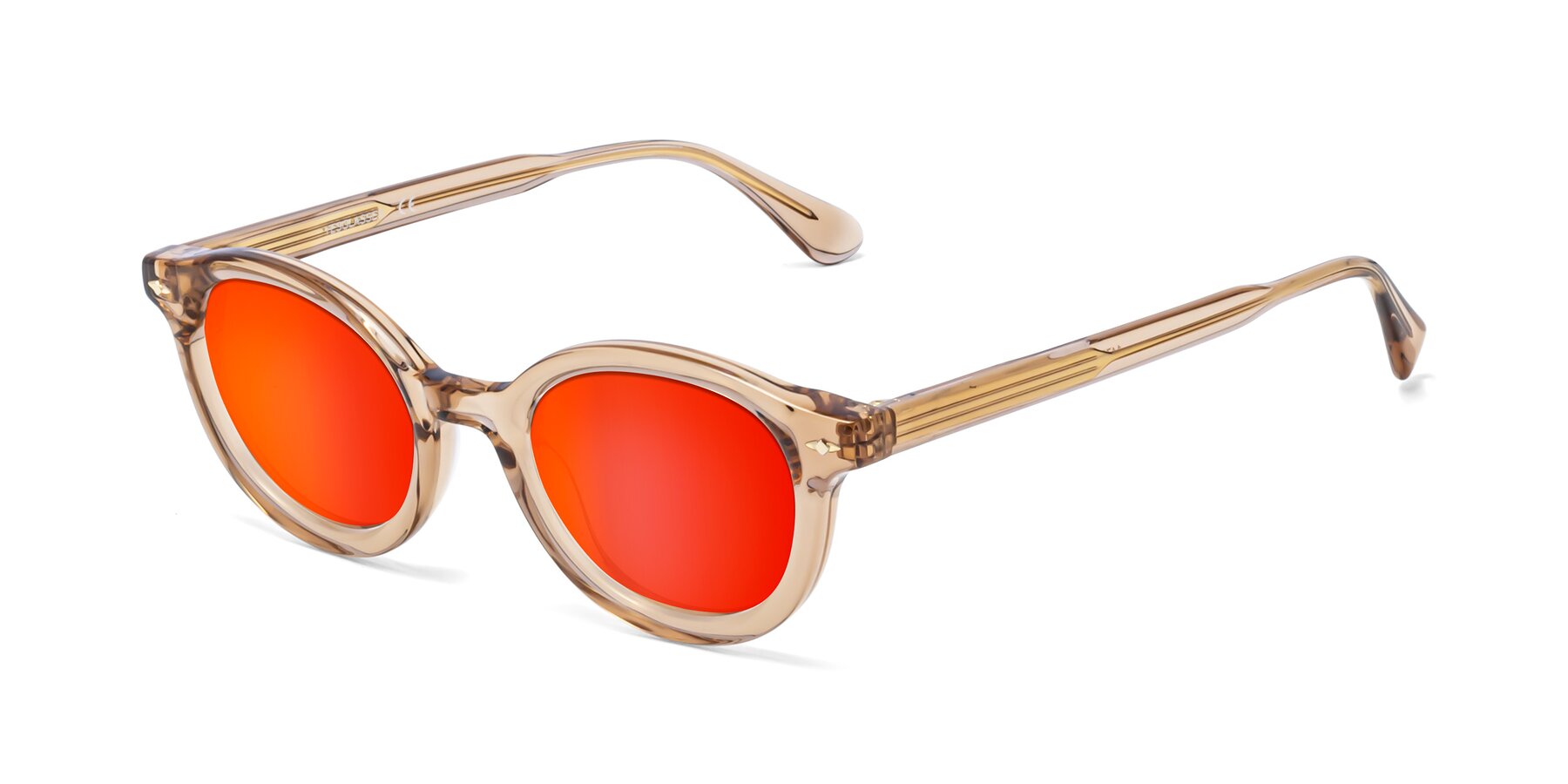 Angle of 1472 in Caramel with Red Gold Mirrored Lenses