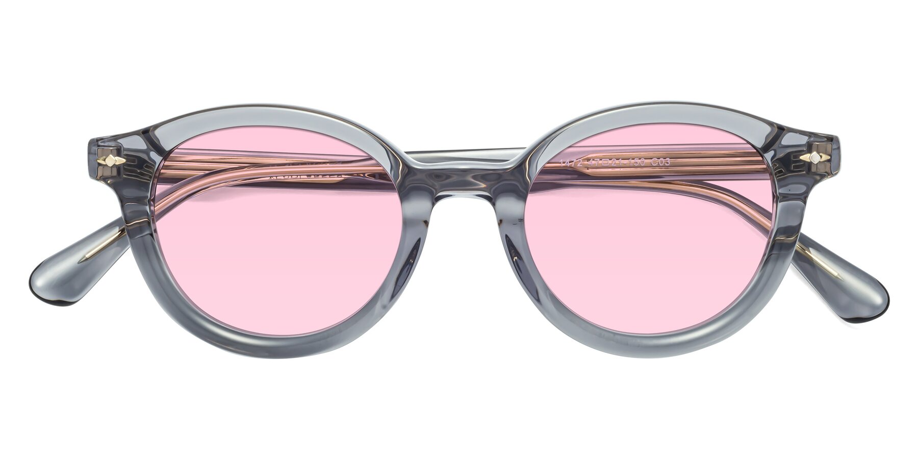 Folded Front of 1472 in Transparent Gray with Light Pink Tinted Lenses