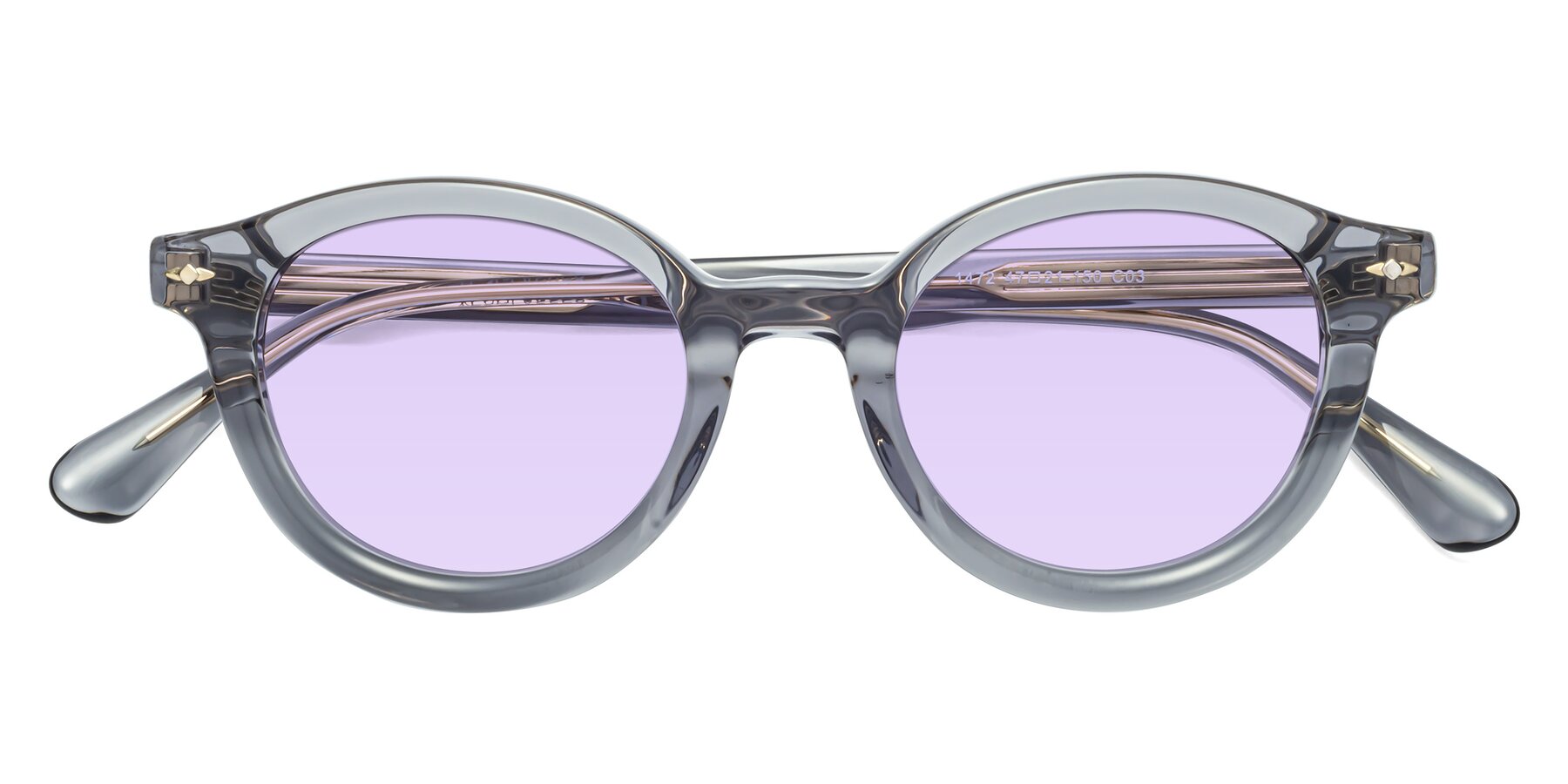 Folded Front of 1472 in Transparent Gray with Light Purple Tinted Lenses