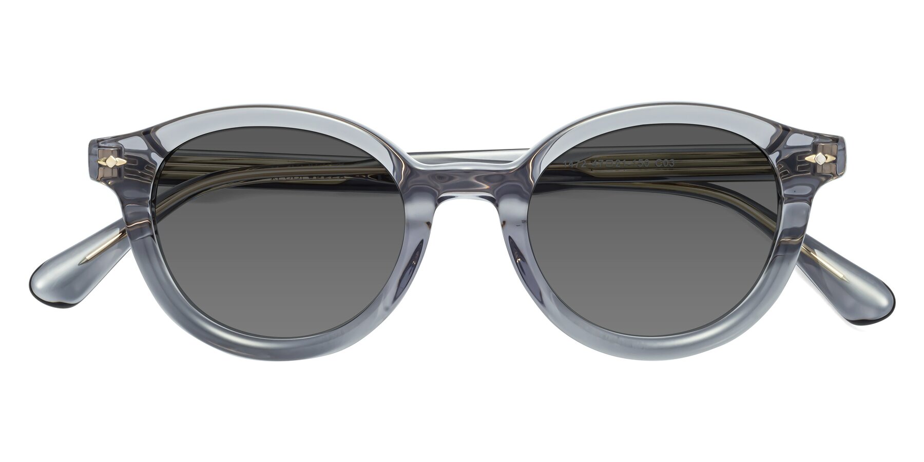 Folded Front of 1472 in Transparent Gray with Medium Gray Tinted Lenses