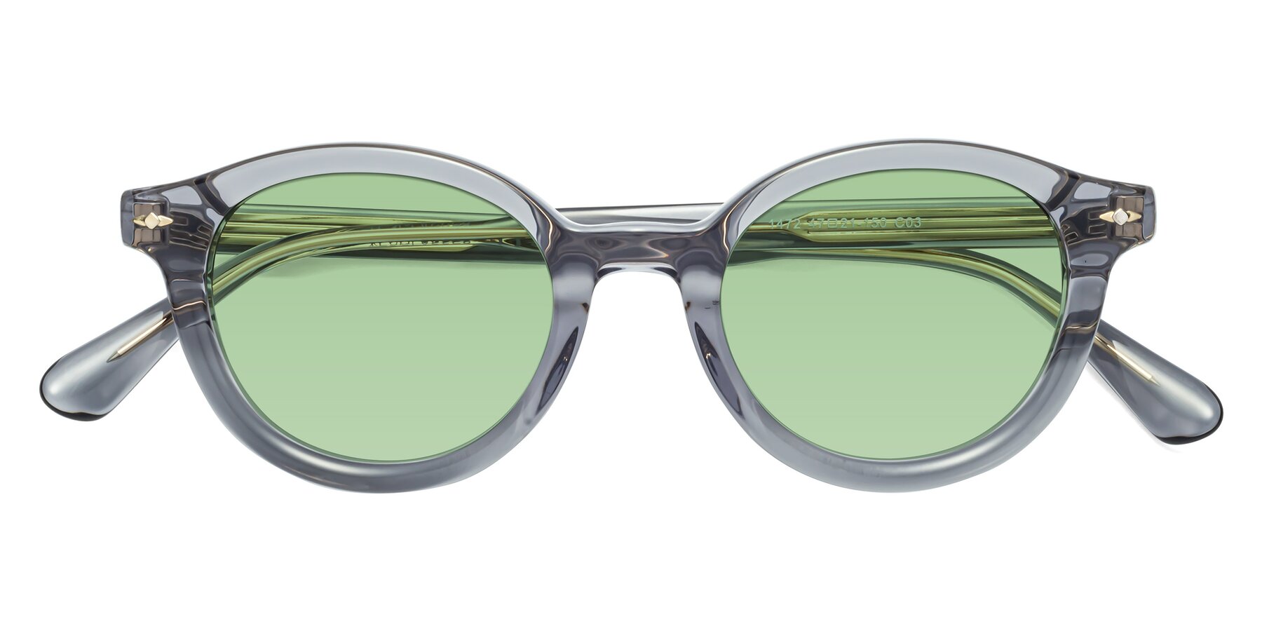 Folded Front of 1472 in Transparent Gray with Medium Green Tinted Lenses