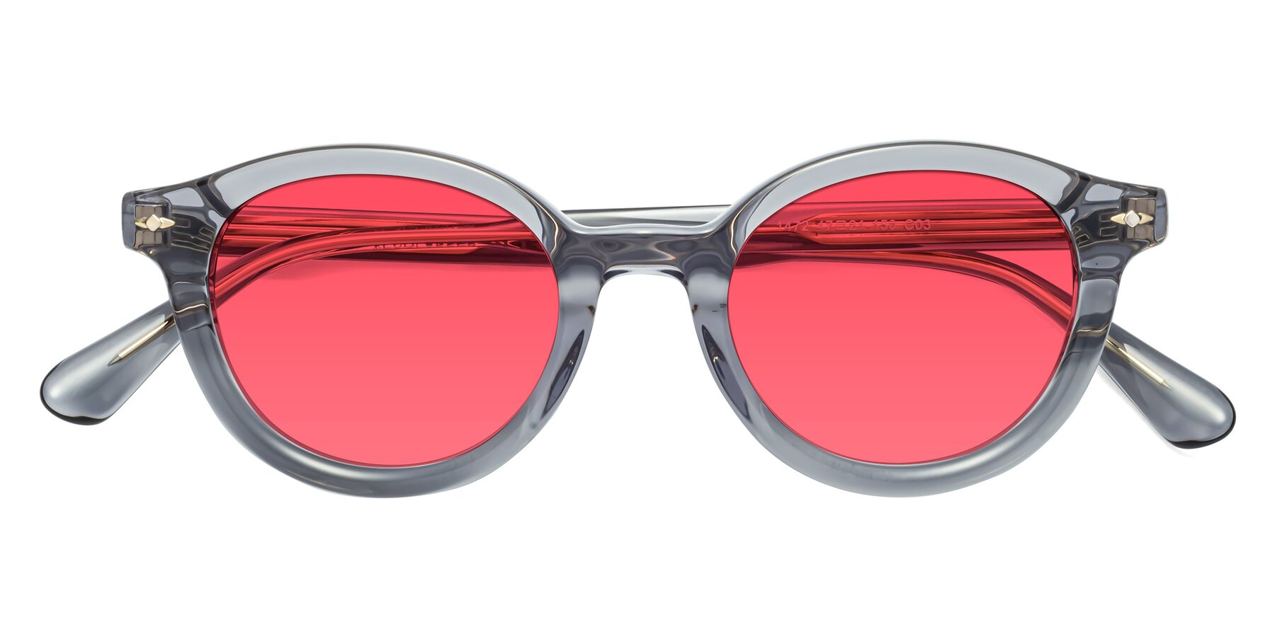 Folded Front of 1472 in Transparent Gray with Pink Tinted Lenses