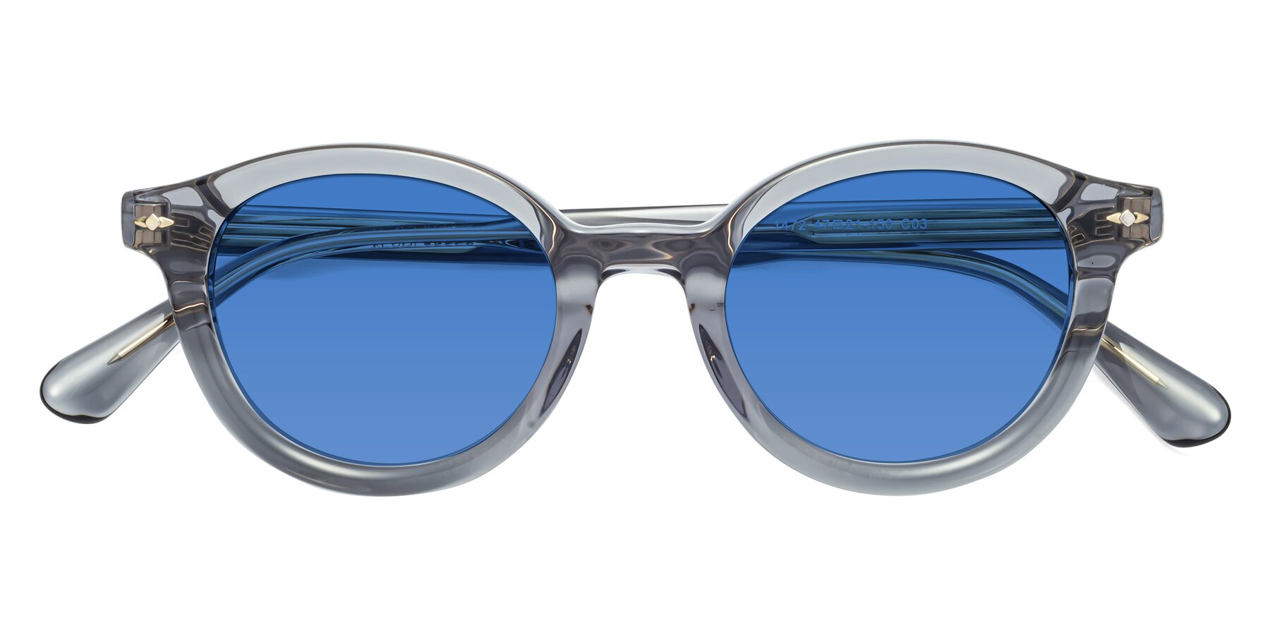 Folded Front of 1472 in Transparent Gray with Blue Tinted Lenses