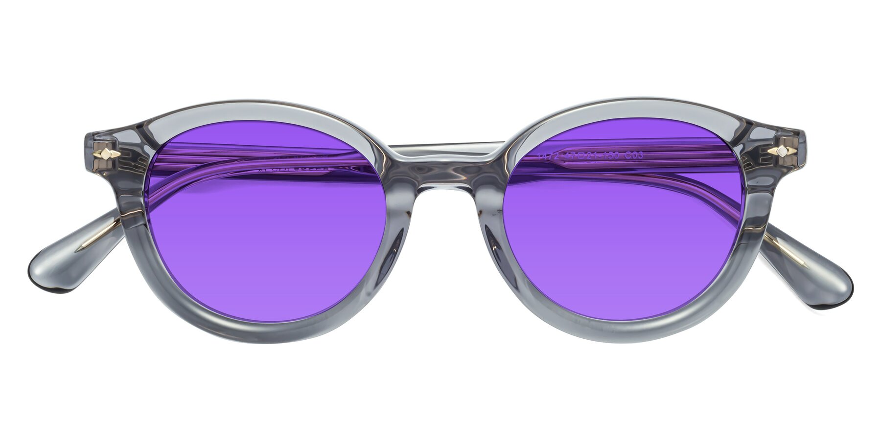 Folded Front of 1472 in Transparent Gray with Purple Tinted Lenses