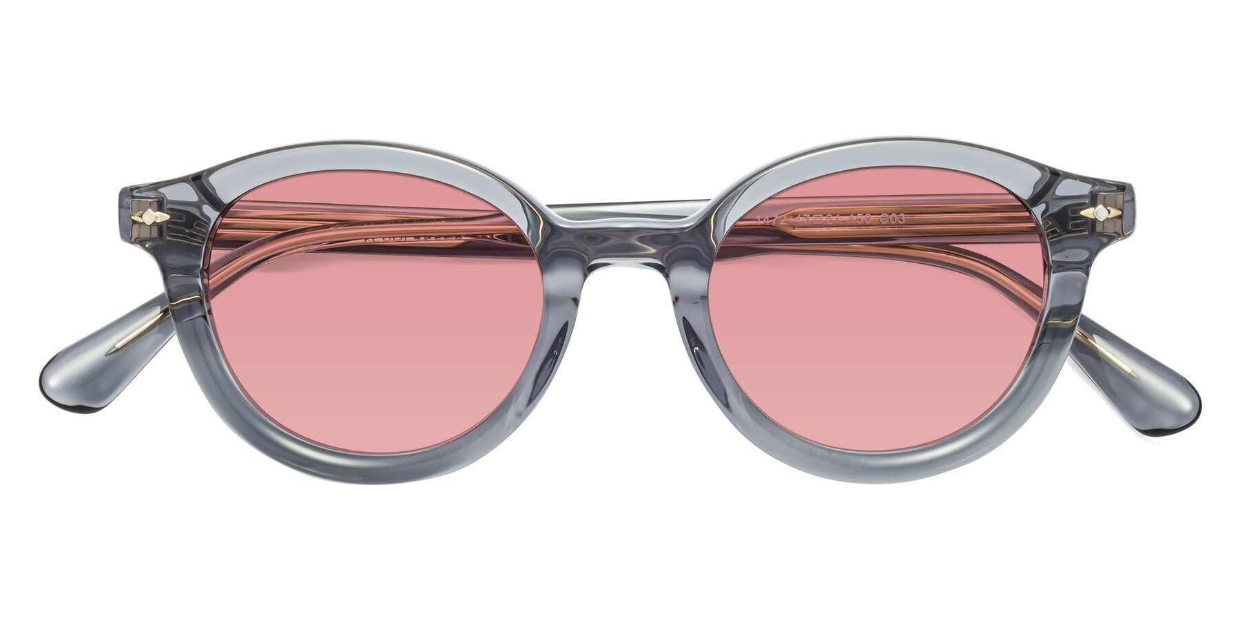 Folded Front of 1472 in Transparent Gray with Medium Garnet Tinted Lenses