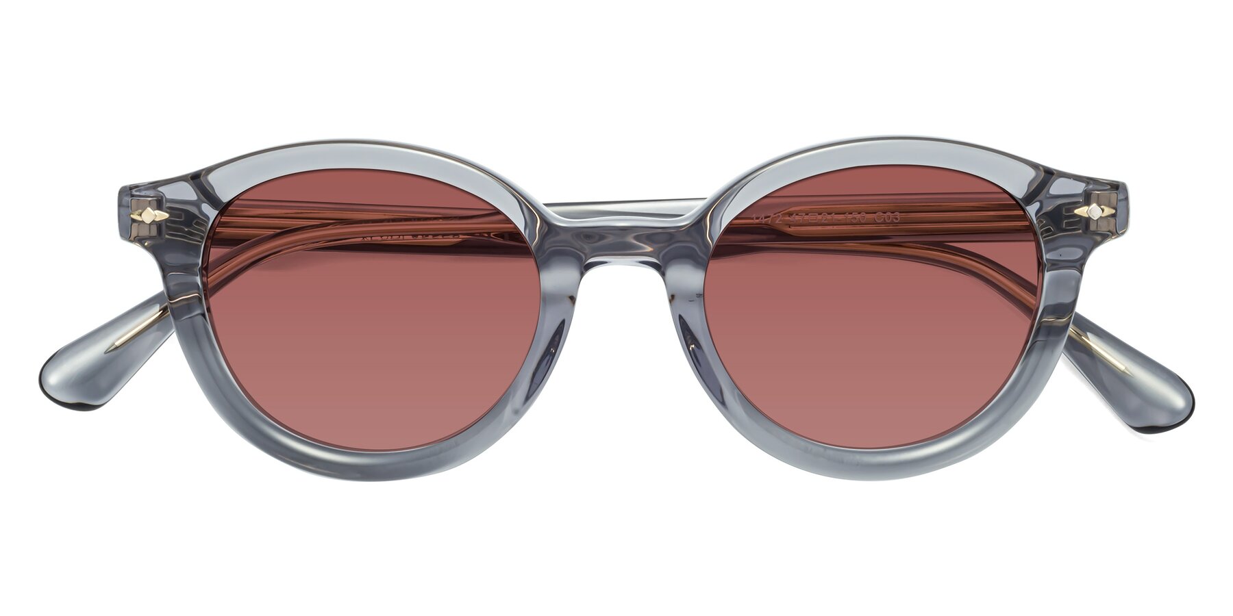 Folded Front of 1472 in Transparent Gray with Garnet Tinted Lenses