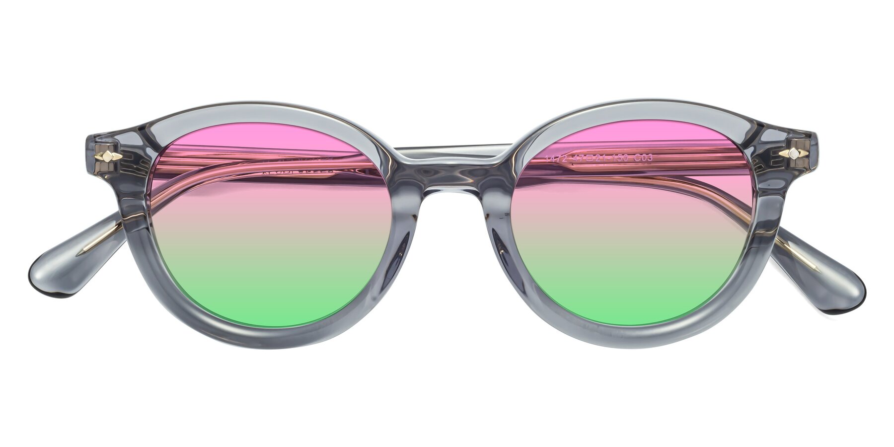 Folded Front of 1472 in Transparent Gray with Pink / Green Gradient Lenses