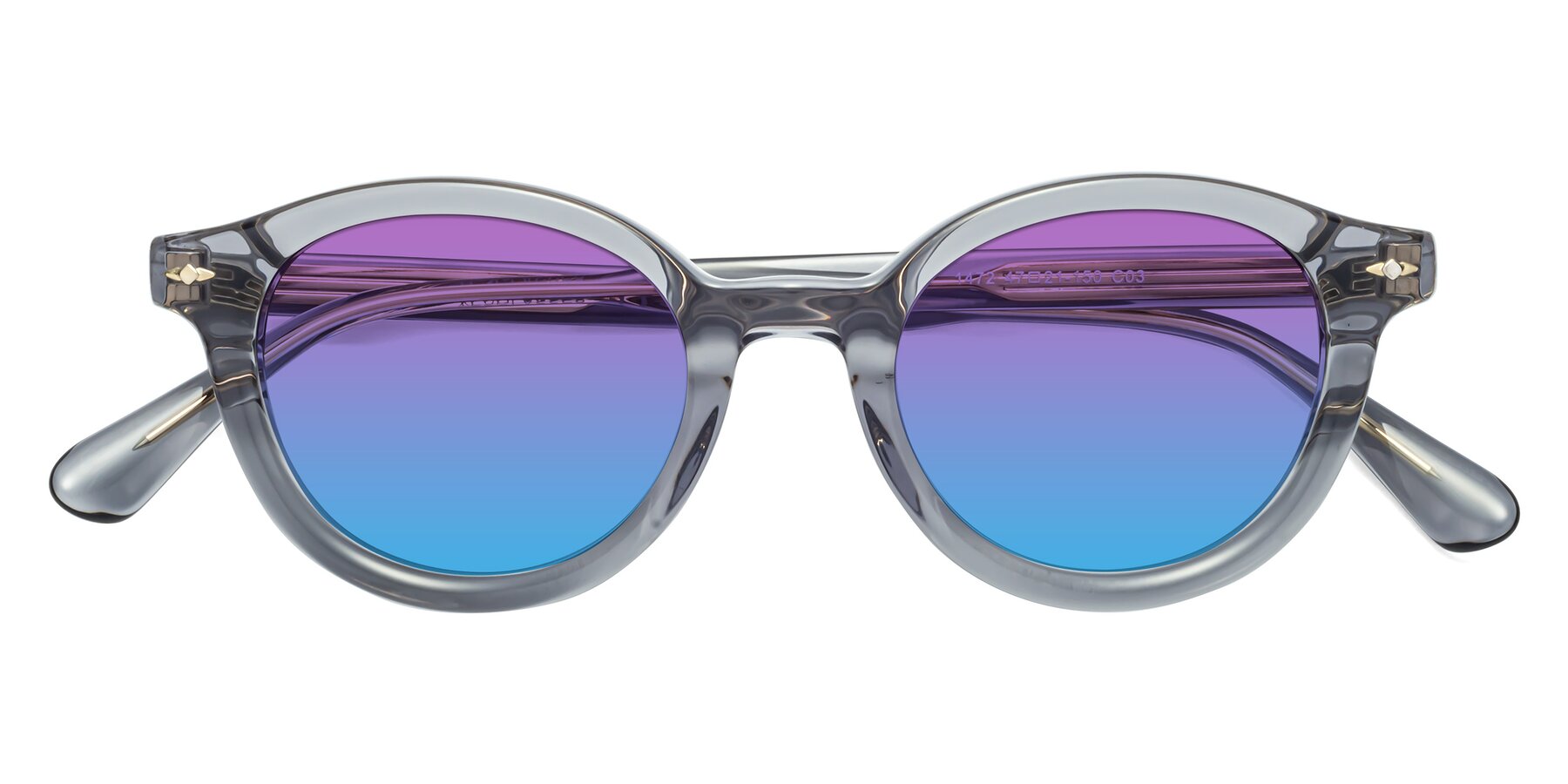 Folded Front of 1472 in Transparent Gray with Purple / Blue Gradient Lenses