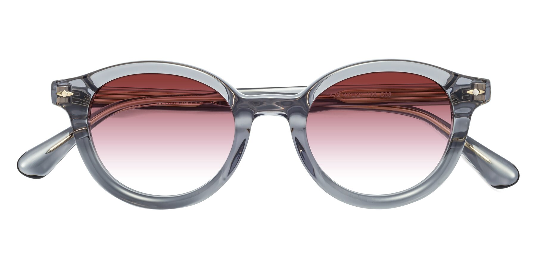 Folded Front of 1472 in Transparent Gray with Garnet Gradient Lenses