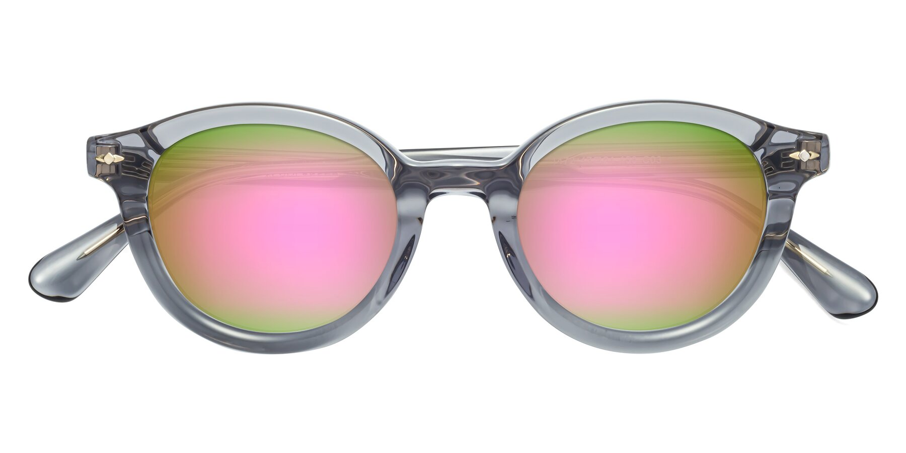 Folded Front of 1472 in Transparent Gray with Pink Mirrored Lenses
