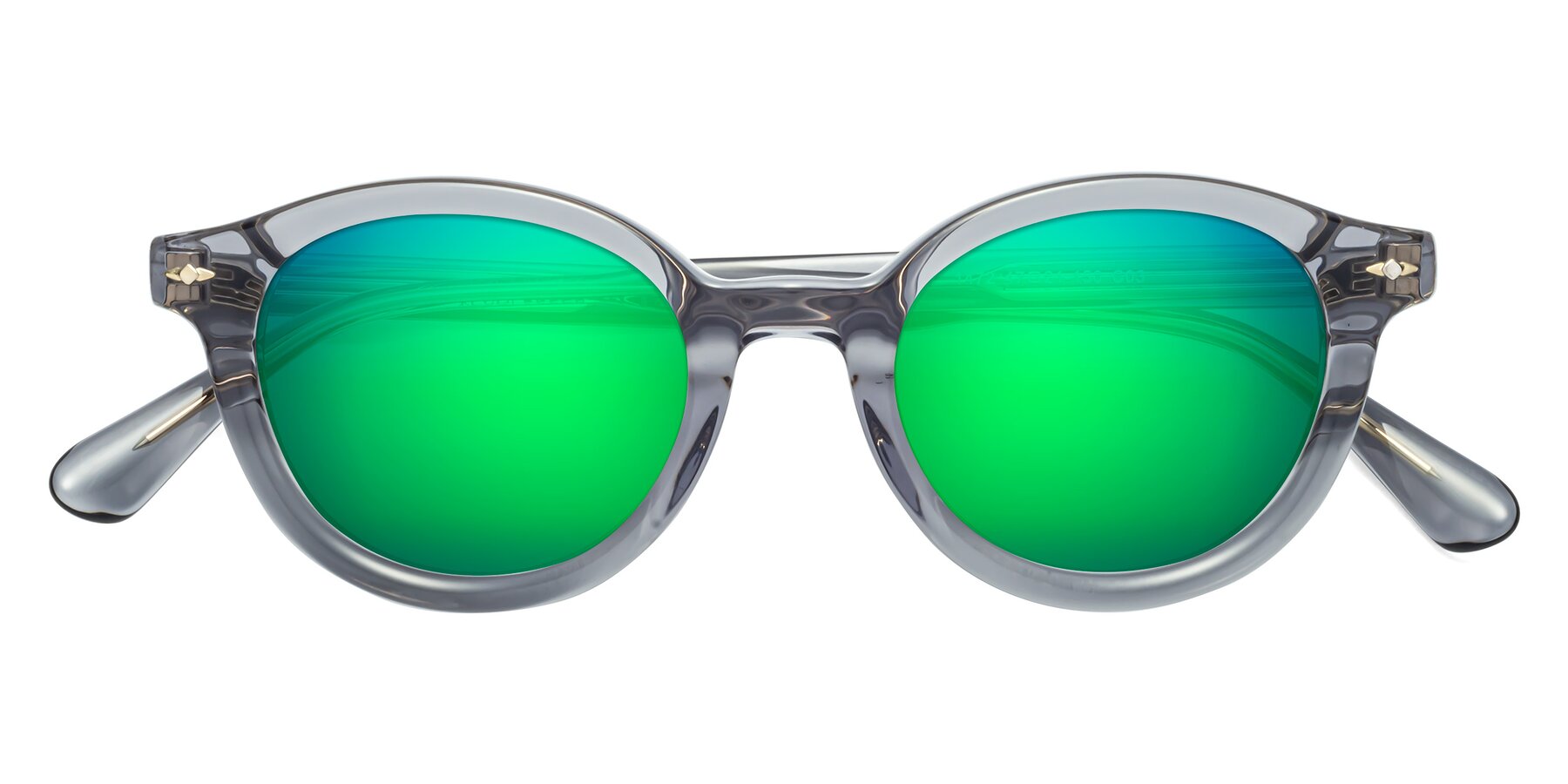 Folded Front of 1472 in Transparent Gray with Green Mirrored Lenses