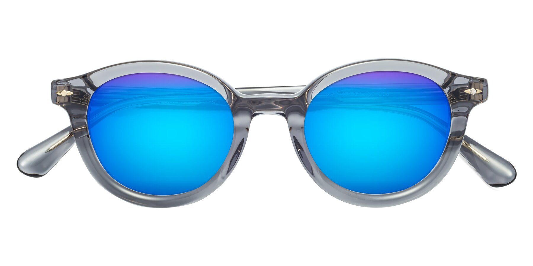 Folded Front of 1472 in Transparent Gray with Blue Mirrored Lenses
