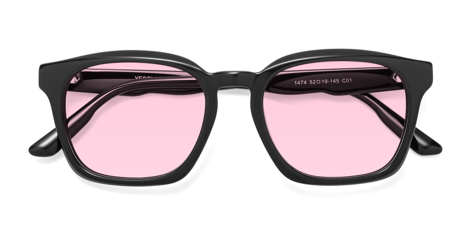 Folded Front of 1474 in Black with Light Pink Tinted Lenses