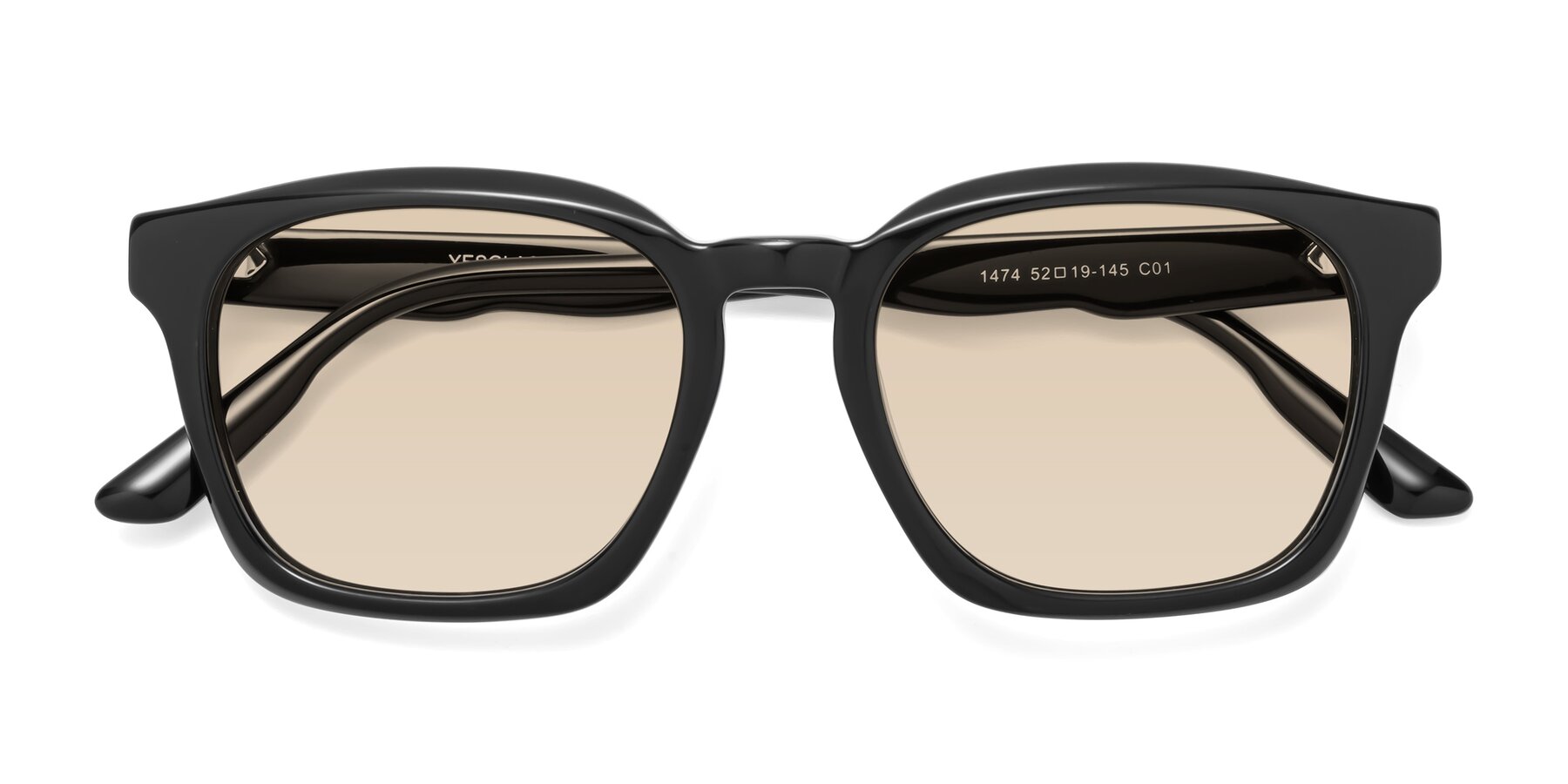 Folded Front of 1474 in Black with Light Brown Tinted Lenses