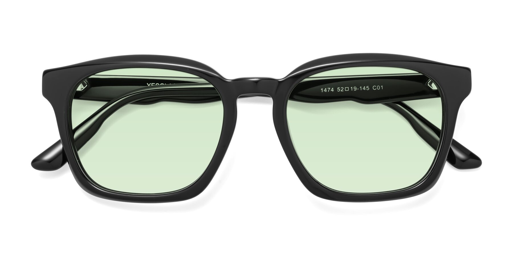 Folded Front of 1474 in Black with Light Green Tinted Lenses