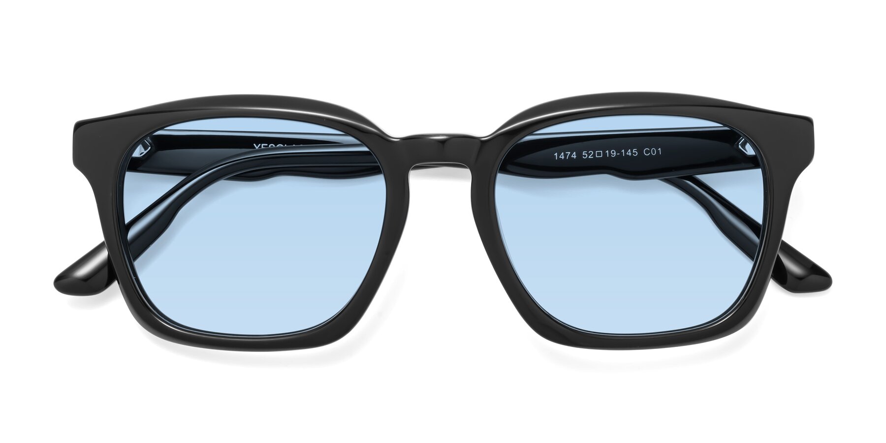 Folded Front of 1474 in Black with Light Blue Tinted Lenses