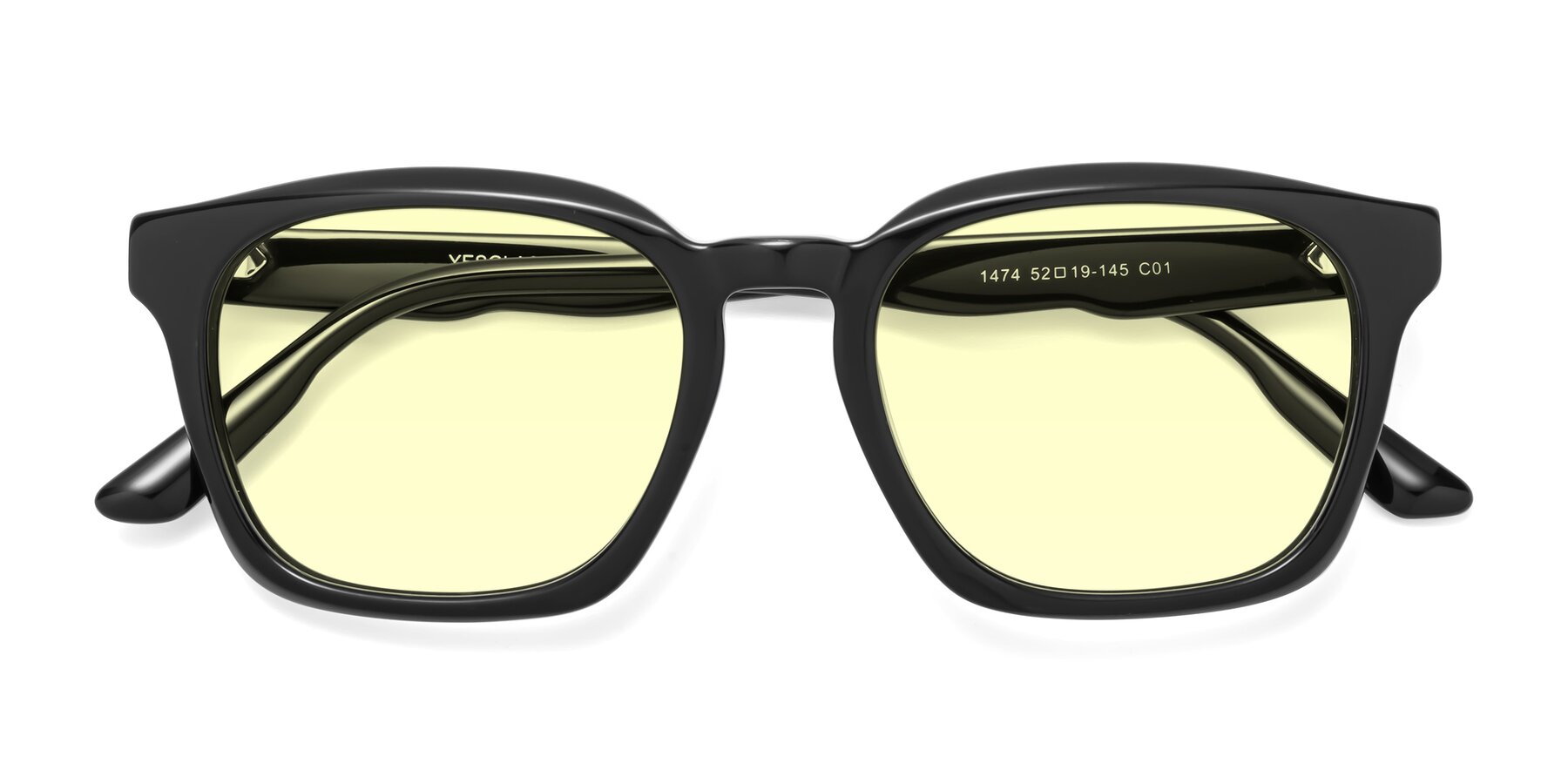 Folded Front of 1474 in Black with Light Yellow Tinted Lenses