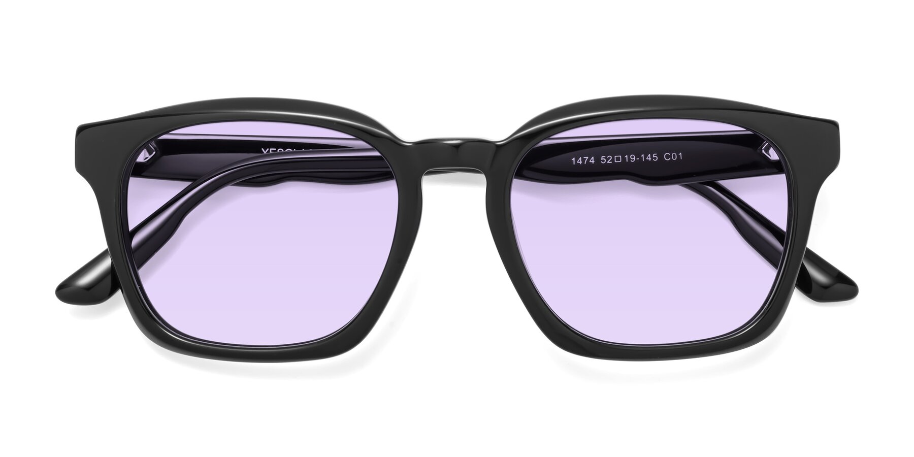 Folded Front of 1474 in Black with Light Purple Tinted Lenses