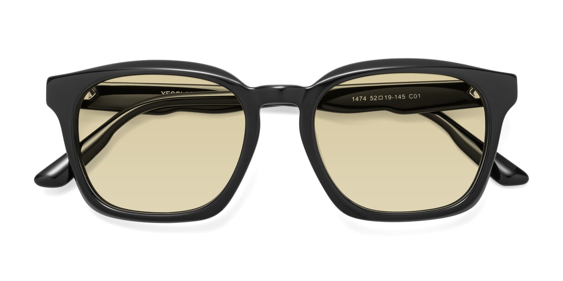 Folded Front of 1474 in Black with Light Champagne Tinted Lenses