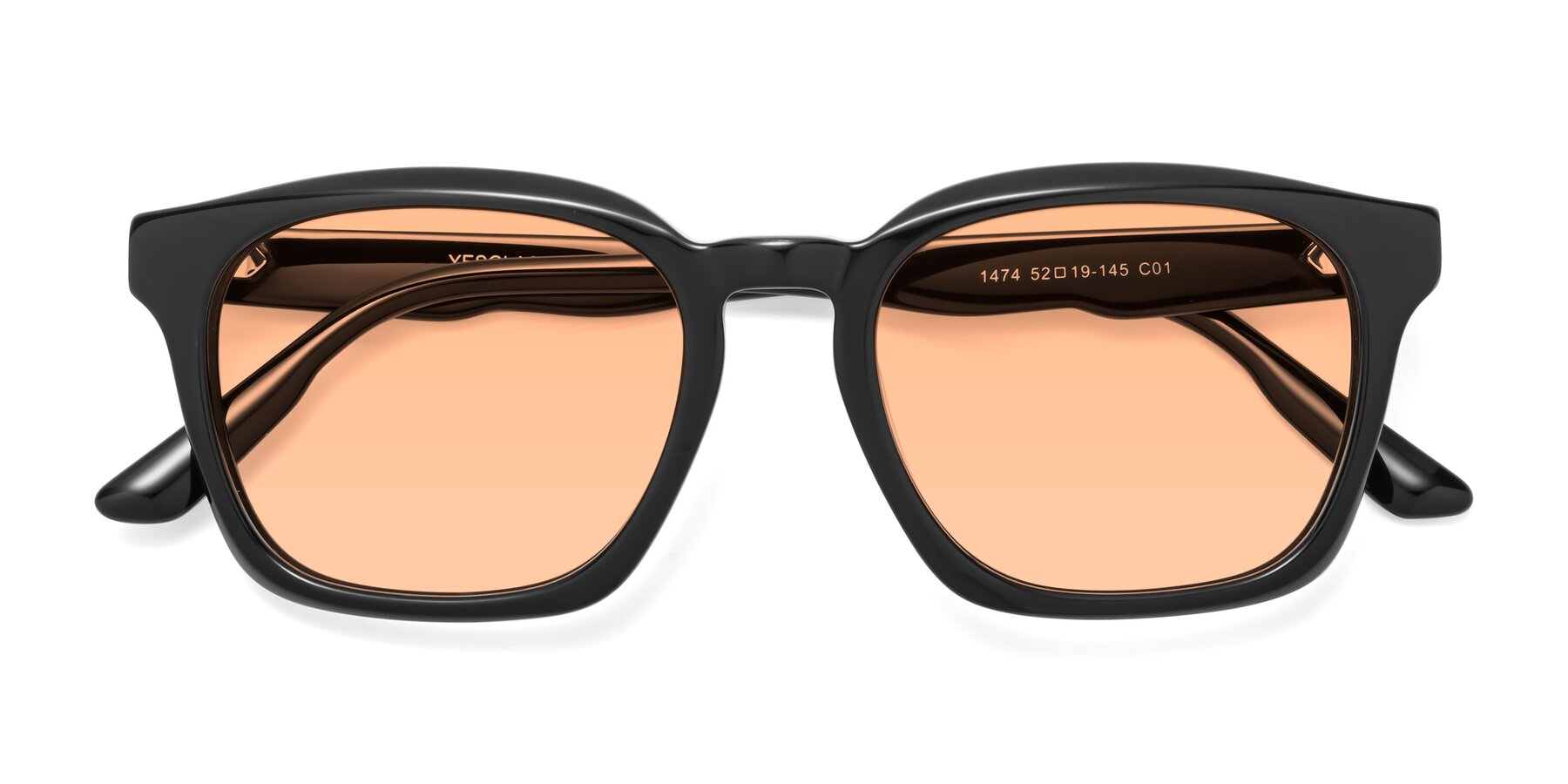 Folded Front of 1474 in Black with Light Orange Tinted Lenses
