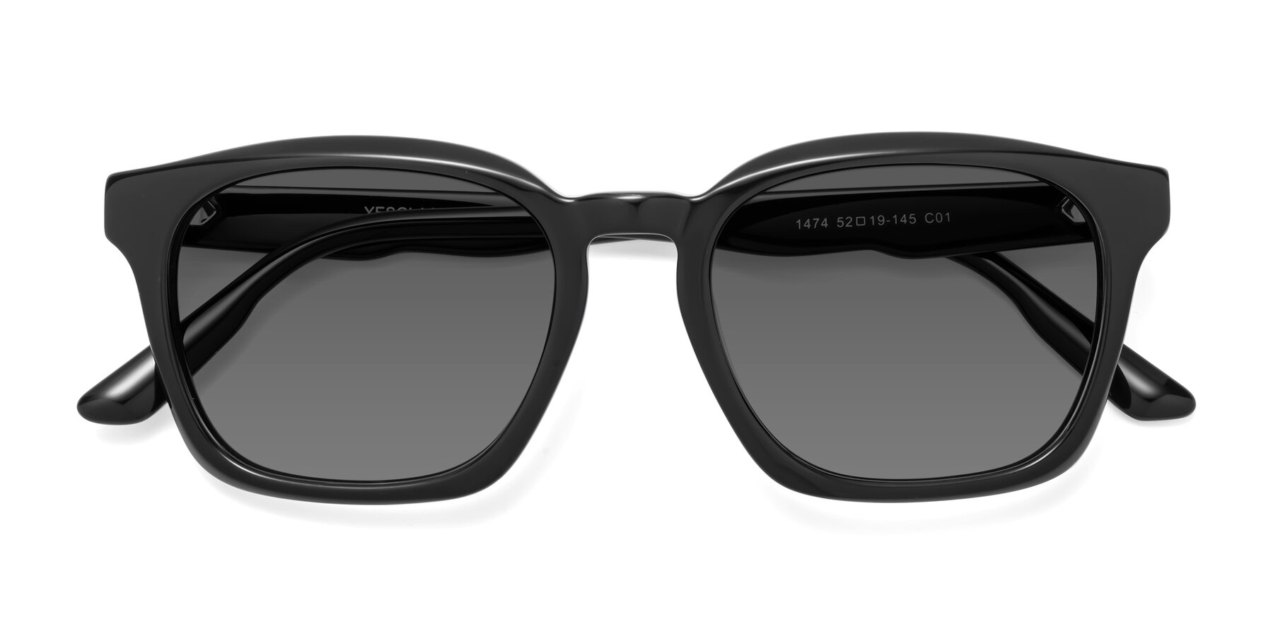 Folded Front of 1474 in Black with Medium Gray Tinted Lenses