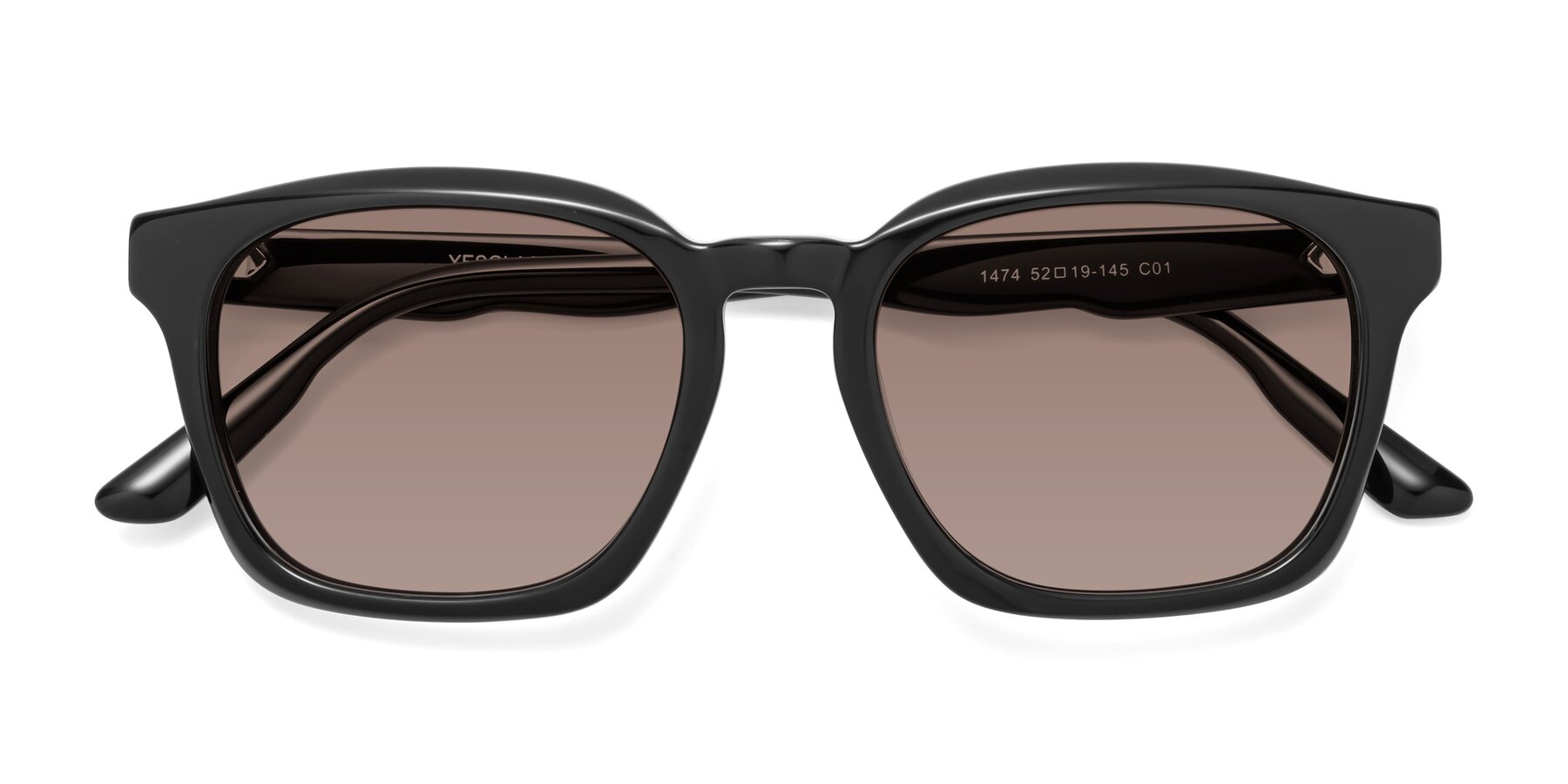 Folded Front of 1474 in Black with Medium Brown Tinted Lenses